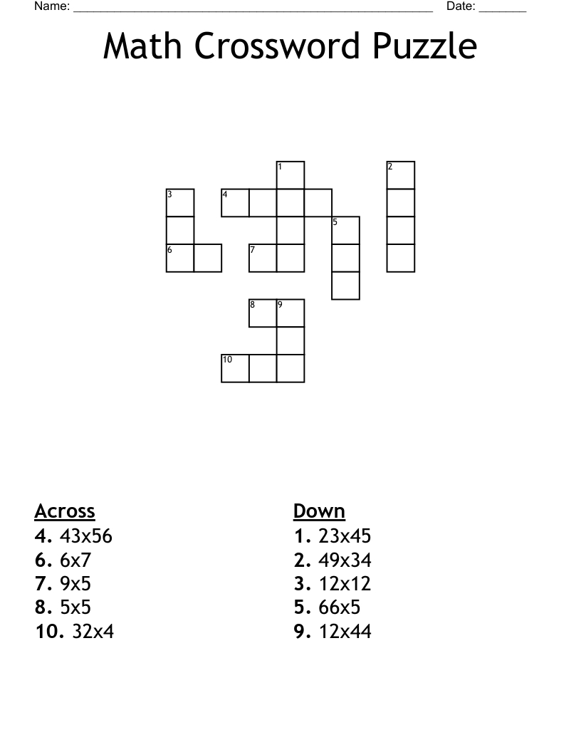 Math Crossword Puzzle - Wordmint in Maths Crossword Printable