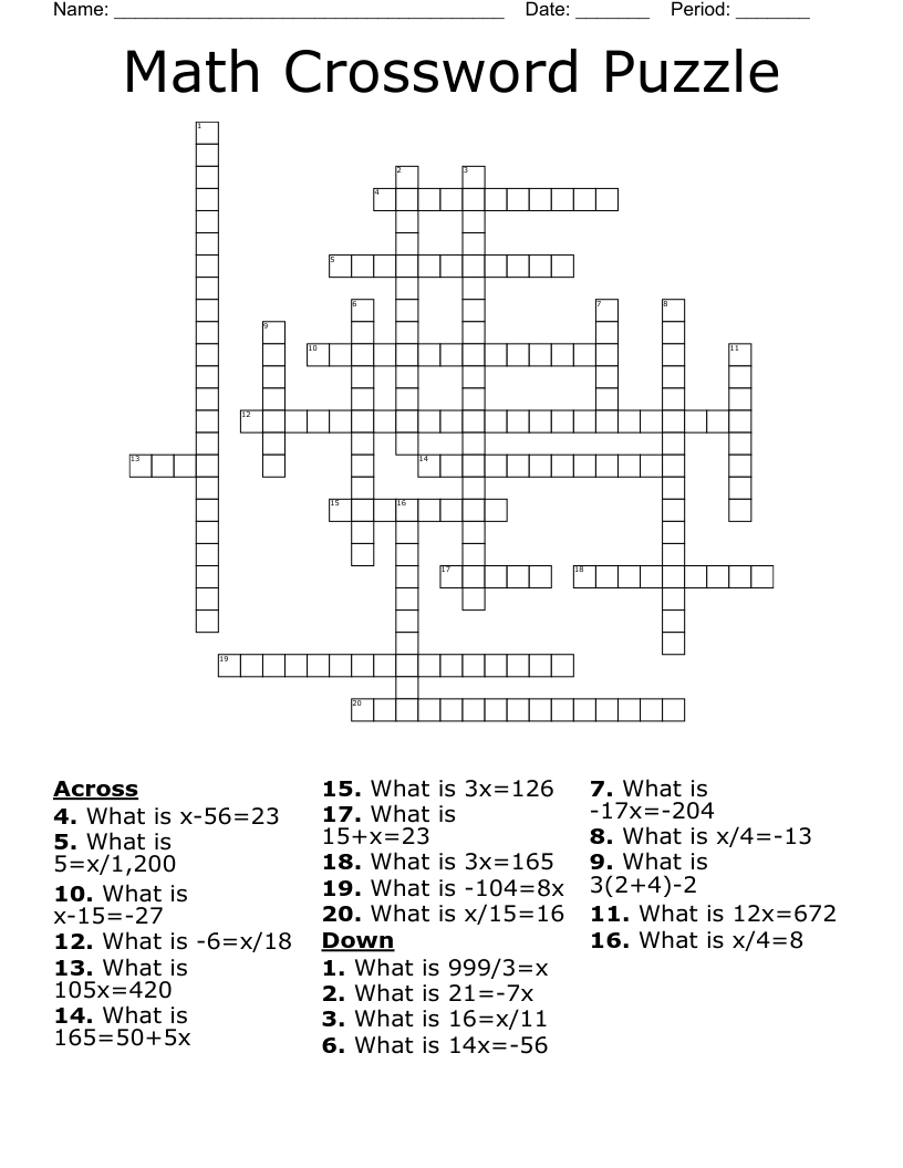 Math Crossword Puzzle - Wordmint with regard to Maths Crossword Printable