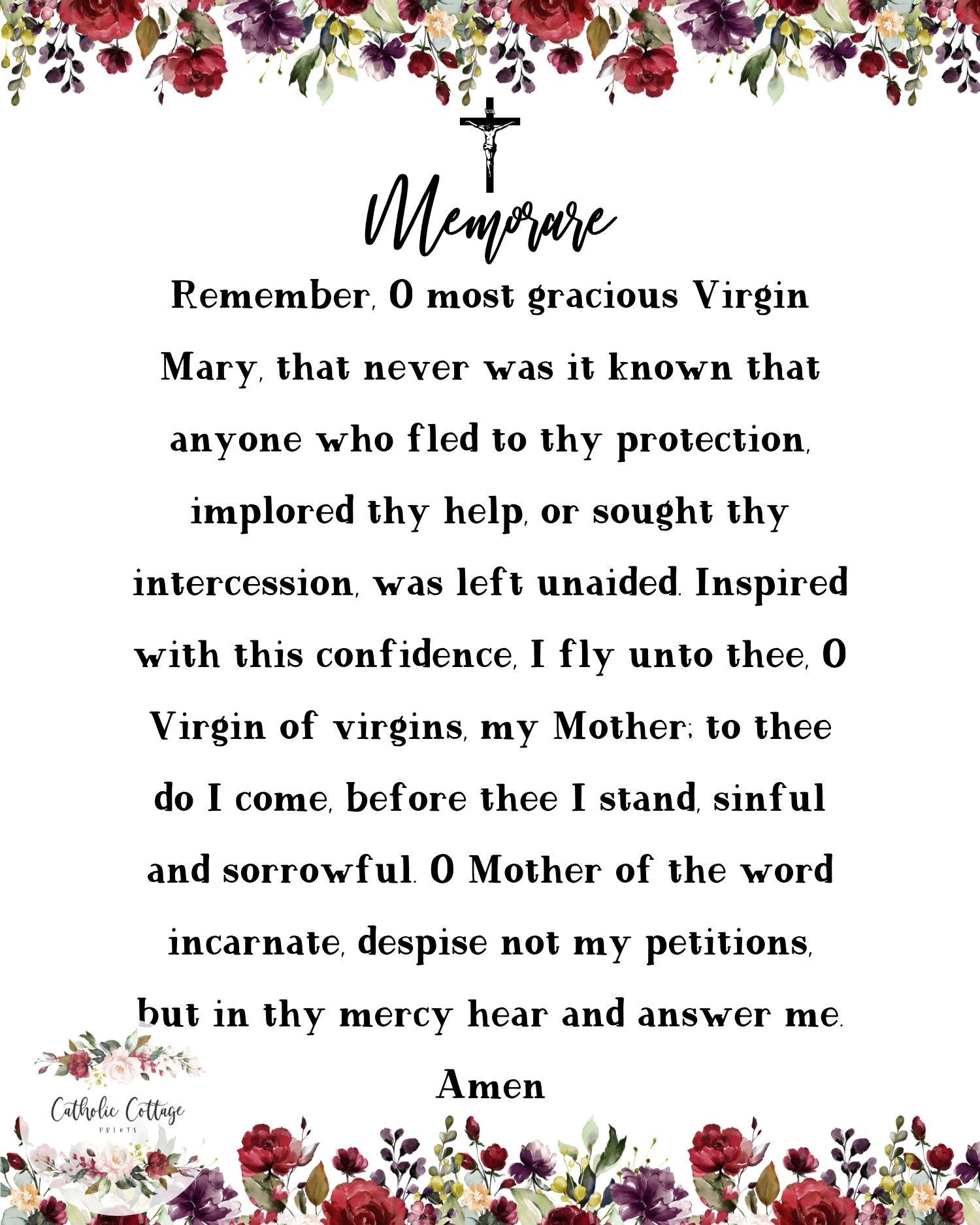 Memorare - Catholic/Christian Prayer In English And Latin, Digital throughout Free Printable Memorare Prayer Printable