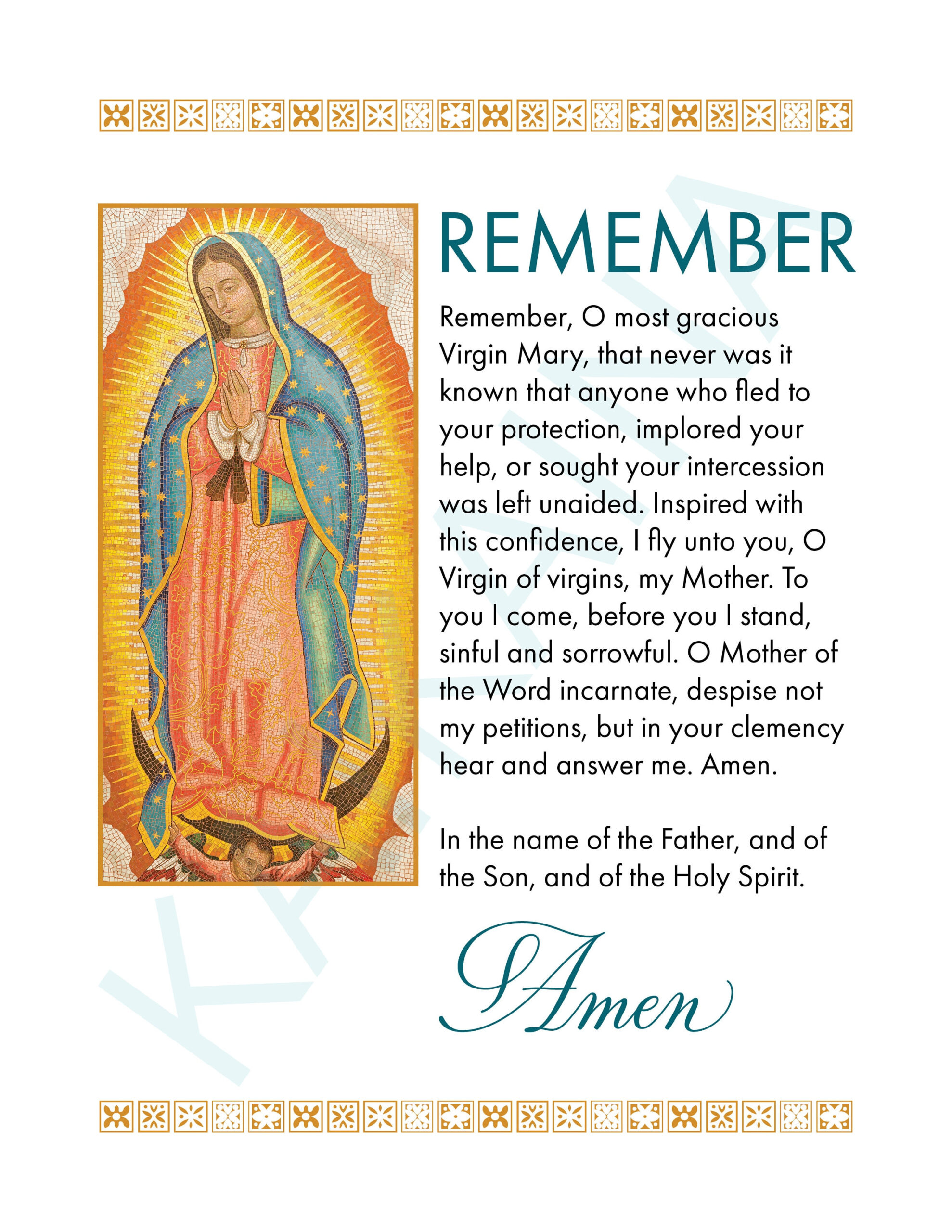 Memorare Novena Marian Prayer Poster - 8.5&amp;quot; X 11&amp;quot; Poster Downloadable And Printable Catholic Saint Prayer. inside Free Printable Memorare Prayer Printable