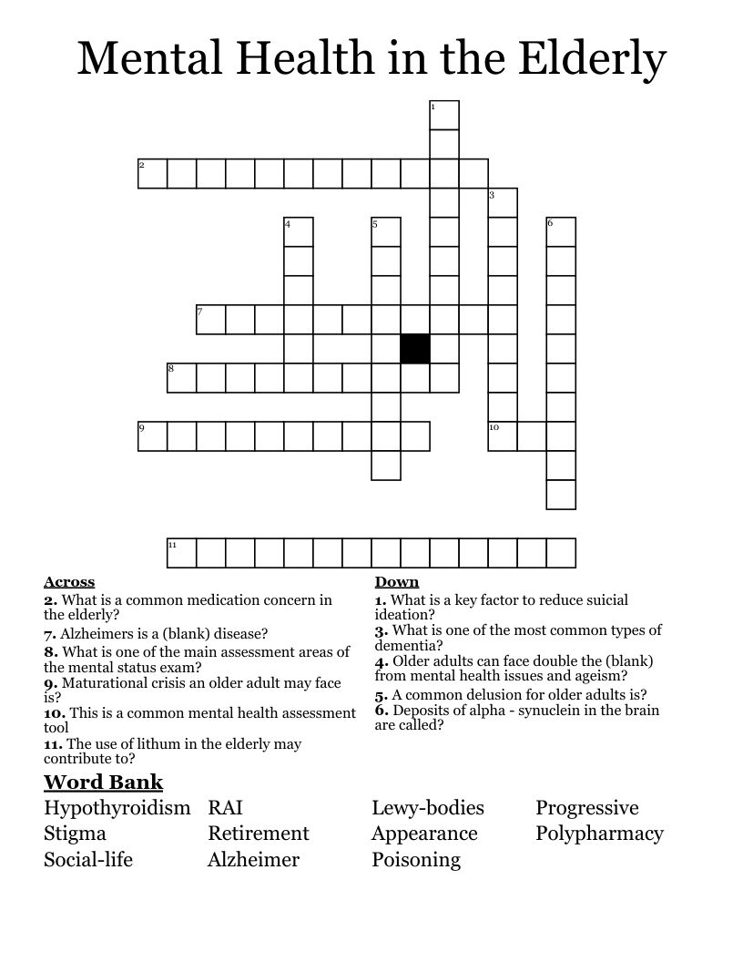 Mental Health In The Elderly Crossword - Wordmint pertaining to Free Printable Crosswords For The Elderly