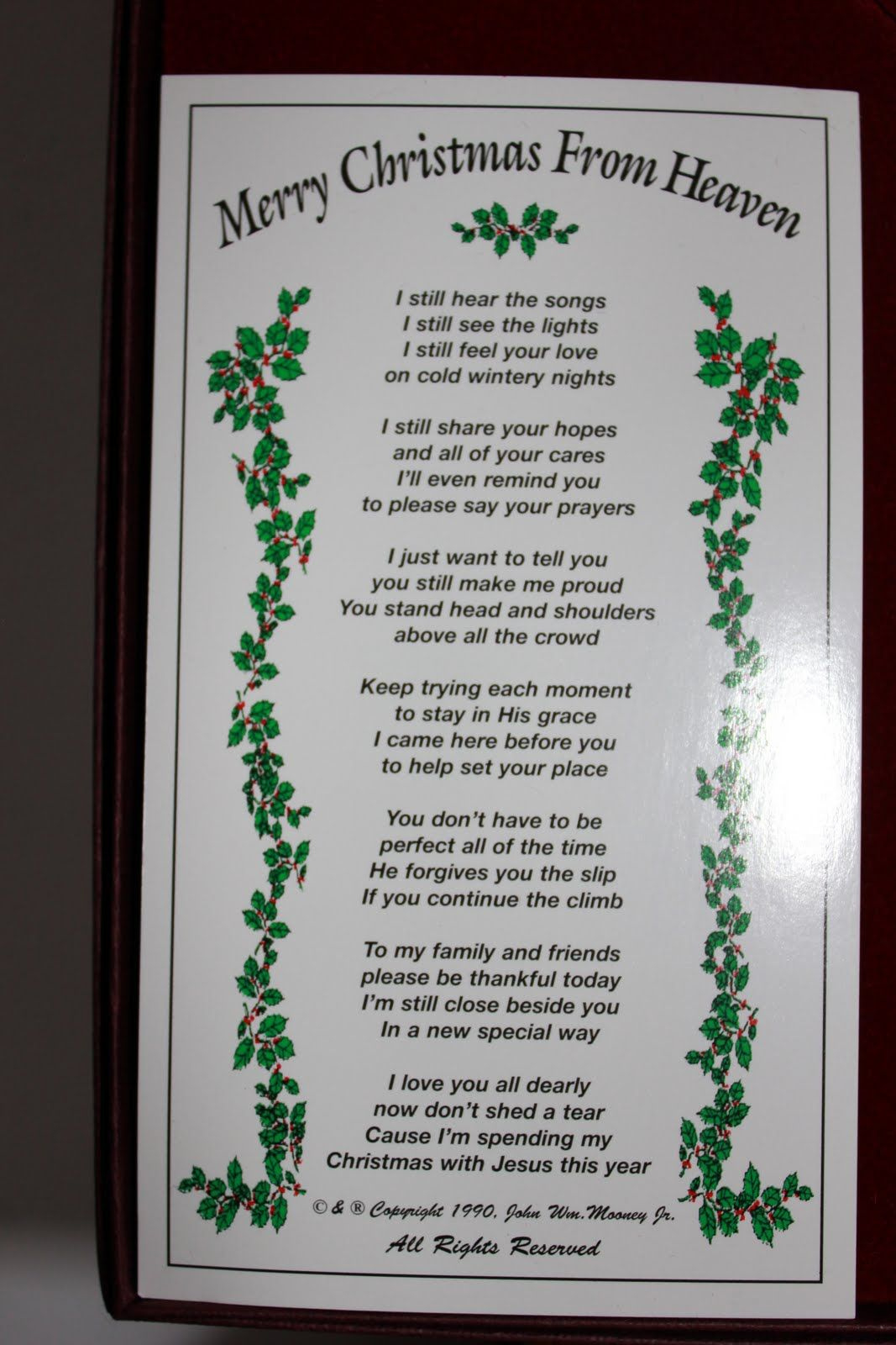 Merry Christmas From Heaven Poem throughout Free Printable Christmas in Heaven Poem