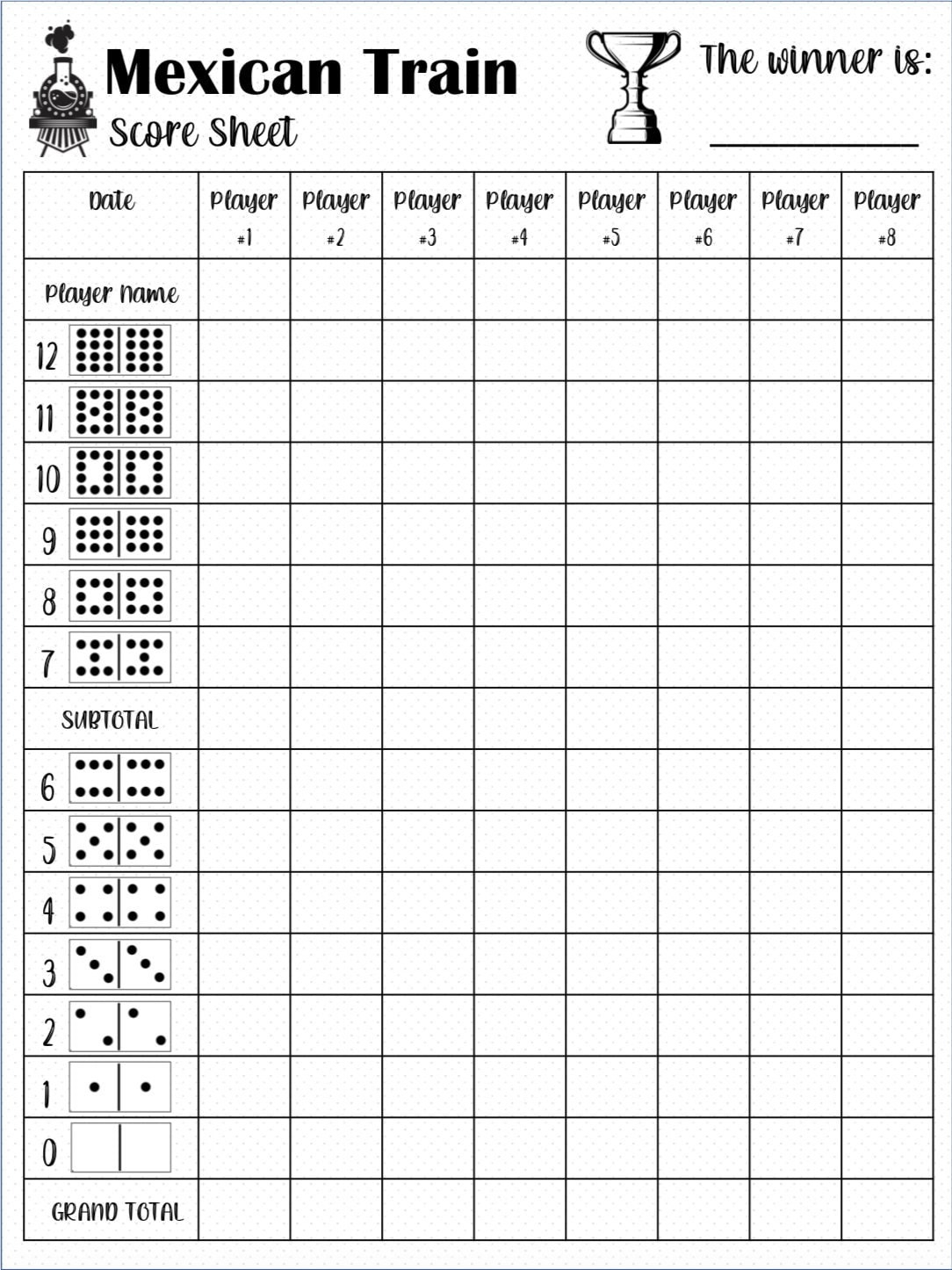 Mexican Train Score Card - Mexican Train Scoresheet - Mexican inside Mexican Train Score Sheet Printable Free