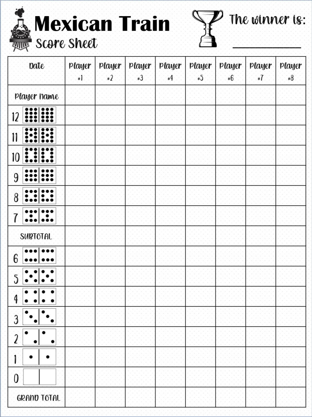 Mexican Train Score Card - Mexican Train Scoresheet - Mexican with regard to Mexican Train Score Sheets Printable Free