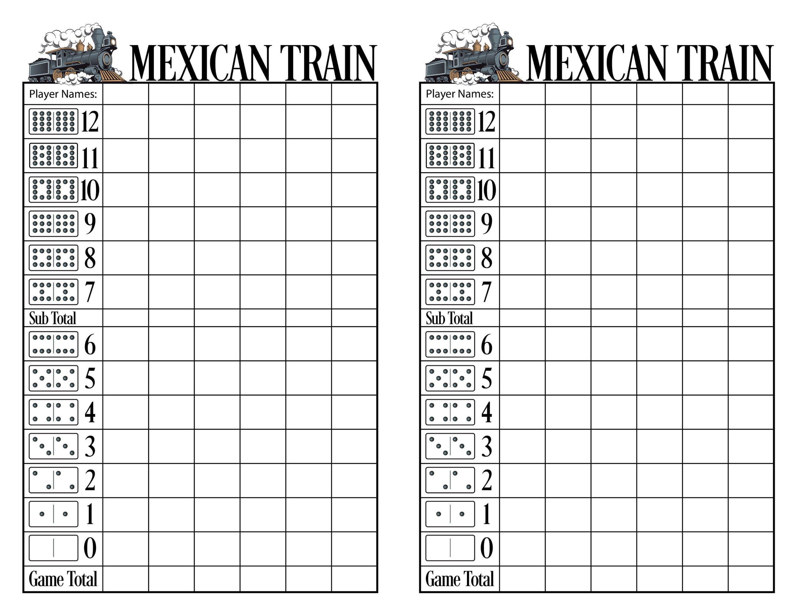 Mexican Train Score Sheet Pdf - Etsy with Mexican Train Score Sheets Printable Free