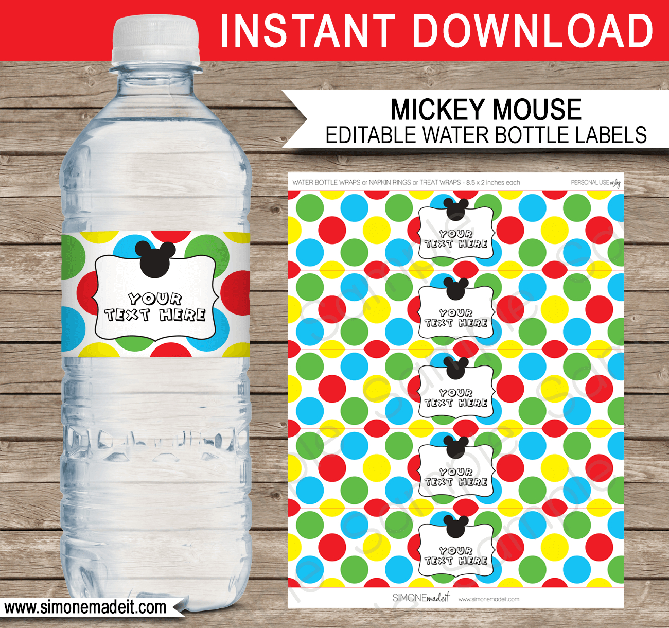 Mickey Mouse Party Water Bottle Labels Template in Mickey Mouse Water Bottle Labels Free Printable