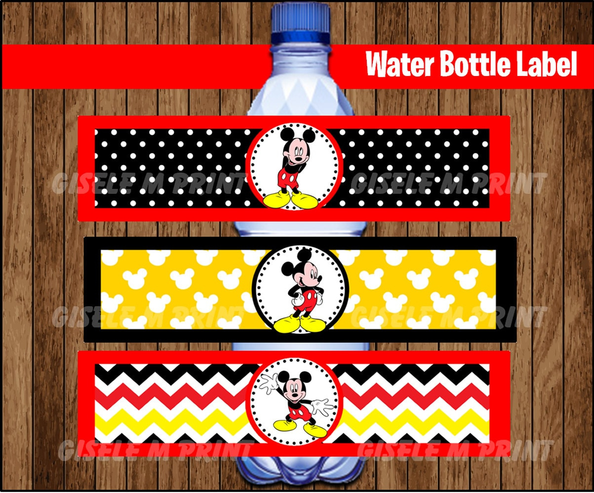 Mickey Mouse Water Bottle Label, Printable Mickey Mouse Water for Mickey Mouse Water Bottle Labels Free Printable