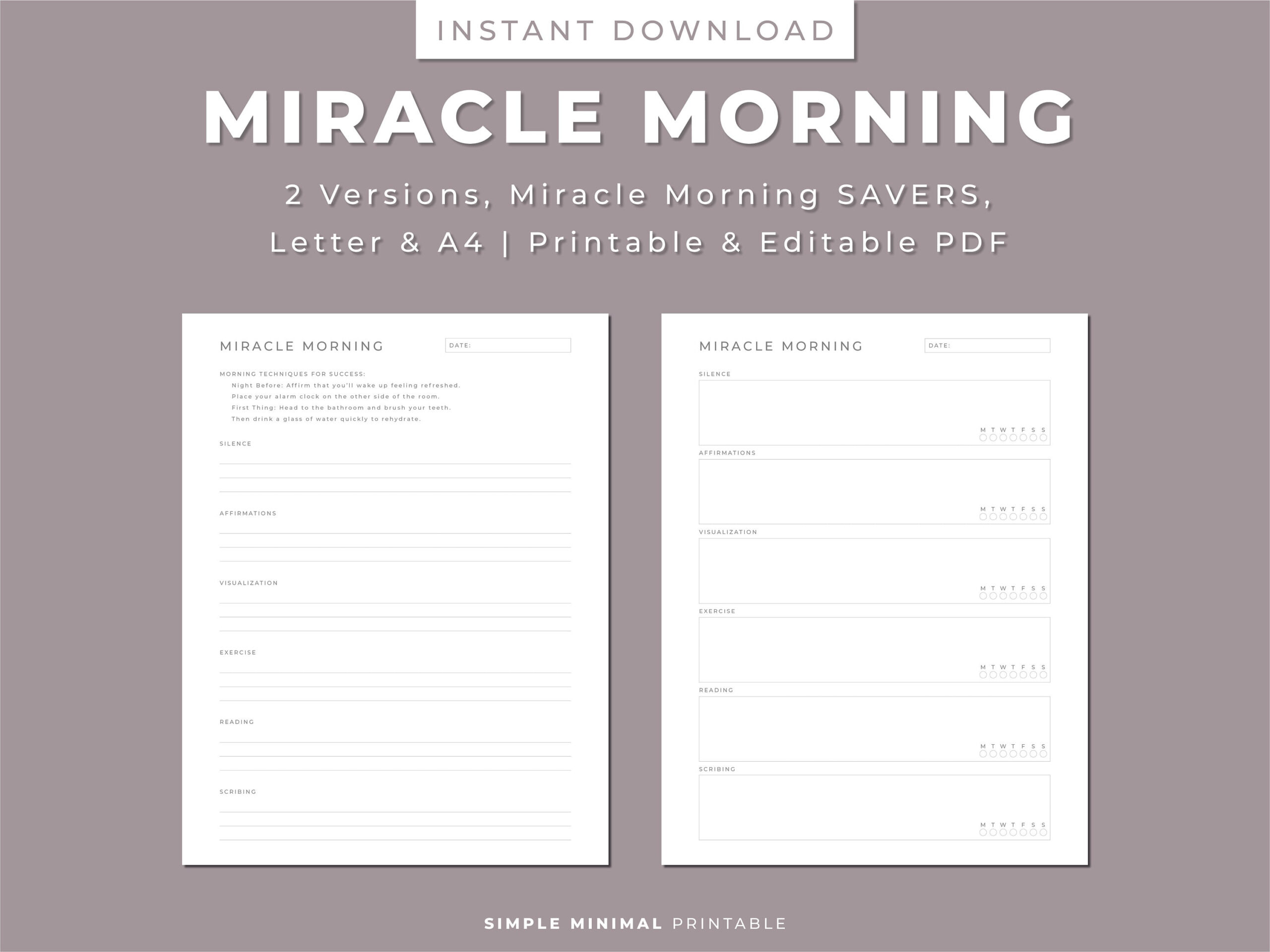 Miracle Morning Printable, Planer Und Habit Tracker, Morgen for Miracle Morning Savers Printable