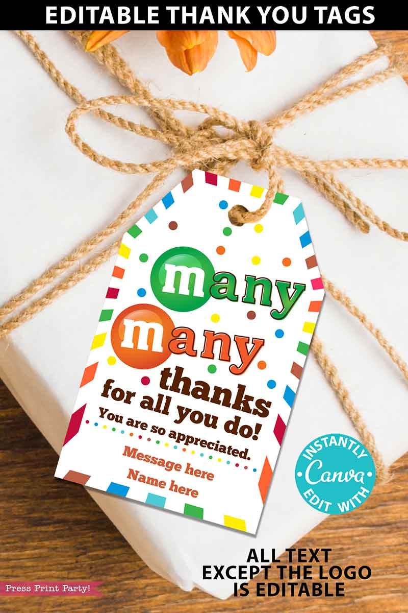 M&amp;amp;Ms Candy Thank You Sayings Gift Tag with Printable M&amp;amp;M Thank You Tag