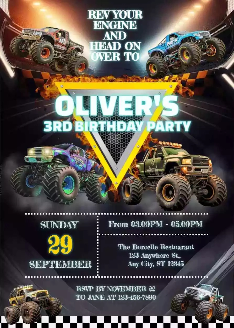 Monster Truck Birthday Invitation for Monster Jam Invitations Printable Free