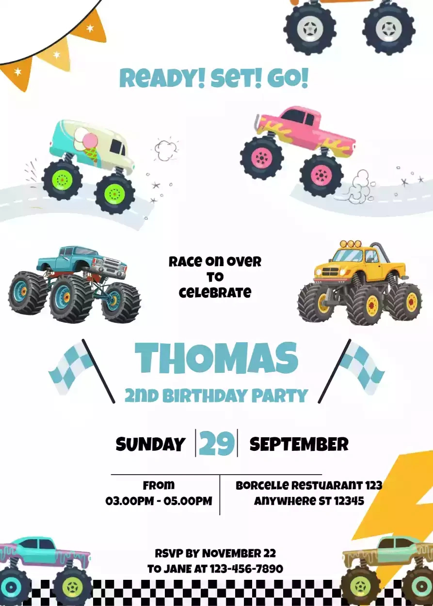 Monster Truck Birthday Invitations Printable in Monster Jam Invitations Printable Free