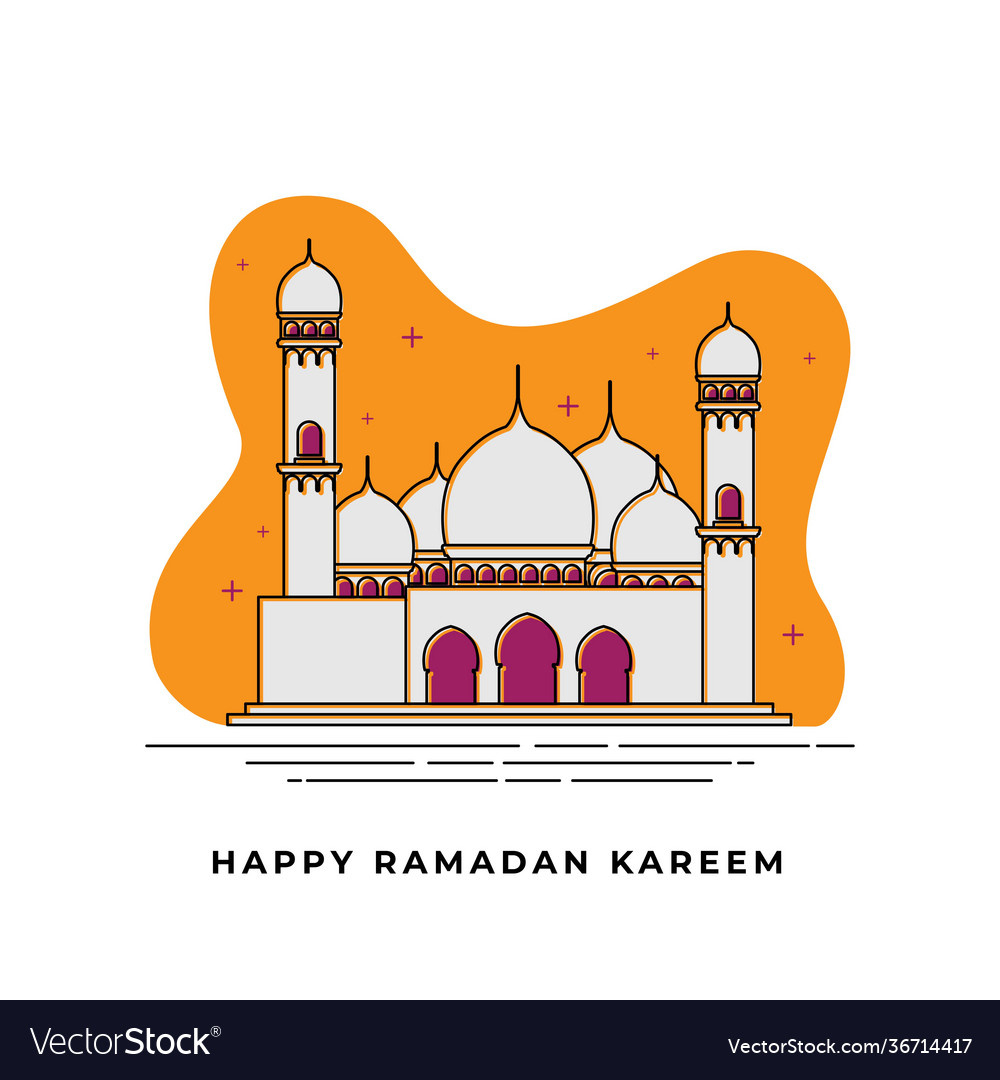 Mosque Line Art Ramadan Kareem Template Design Vector Image throughout Ramadan Mubarak Masjid Printables