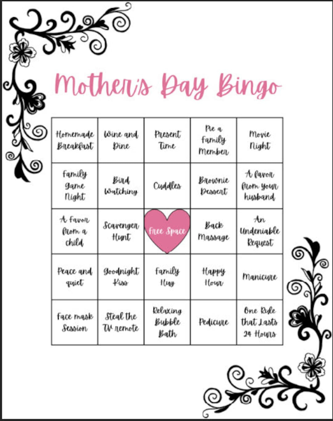 Mother&amp;#039;S Day Bingo Card - Etsy regarding Mothers Day Bingo Cards