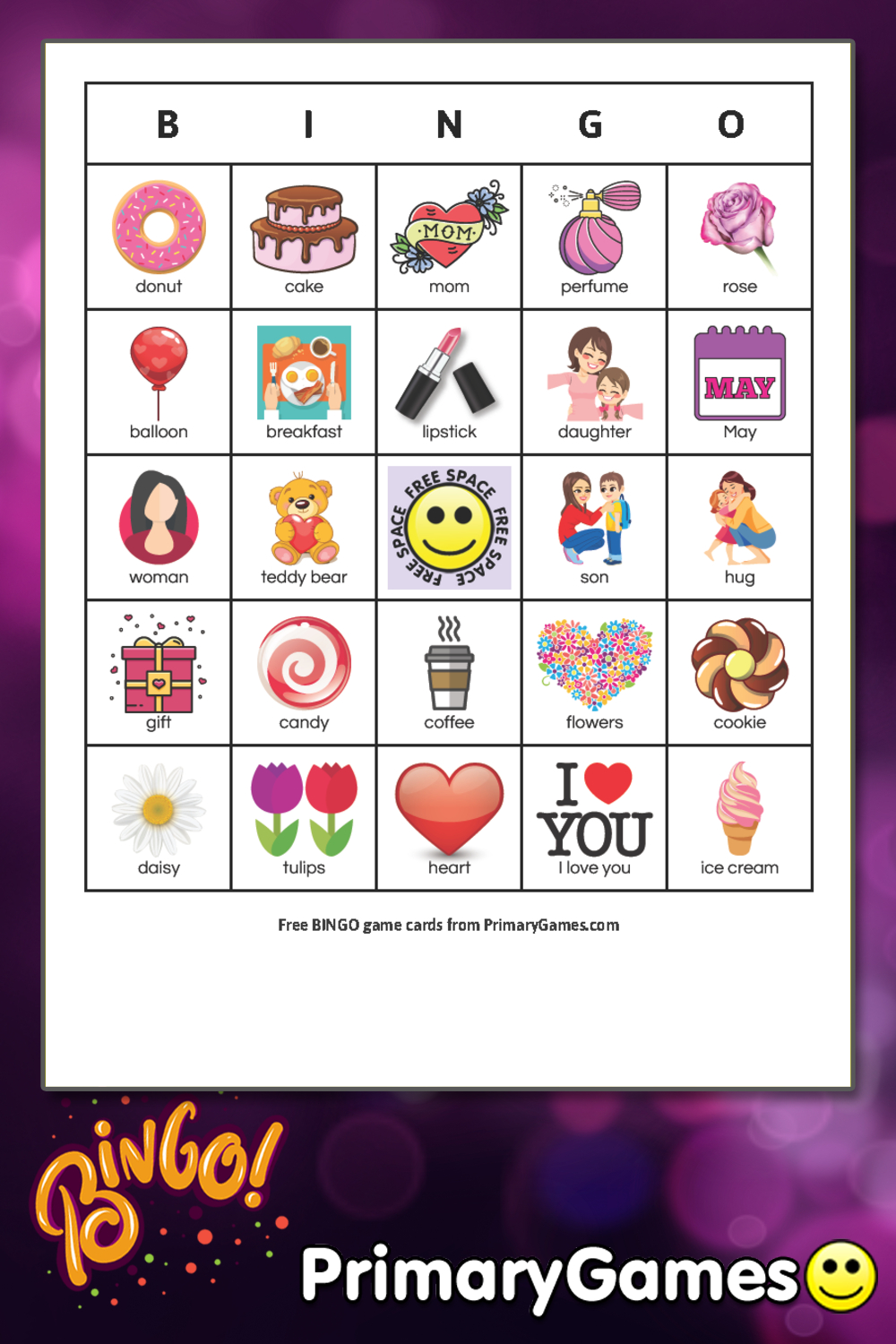 Mother&amp;#039;S Day Bingo Game Card • Free Printable Game From Primarygames inside Mothers Day Bingo Cards
