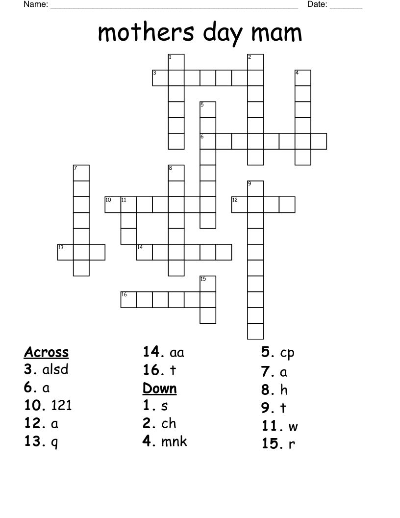 Mothers Day Grandma Raffles Crossword - Wordmint pertaining to Mother&amp;amp;#039;s Day Crossword Puzzles Printable