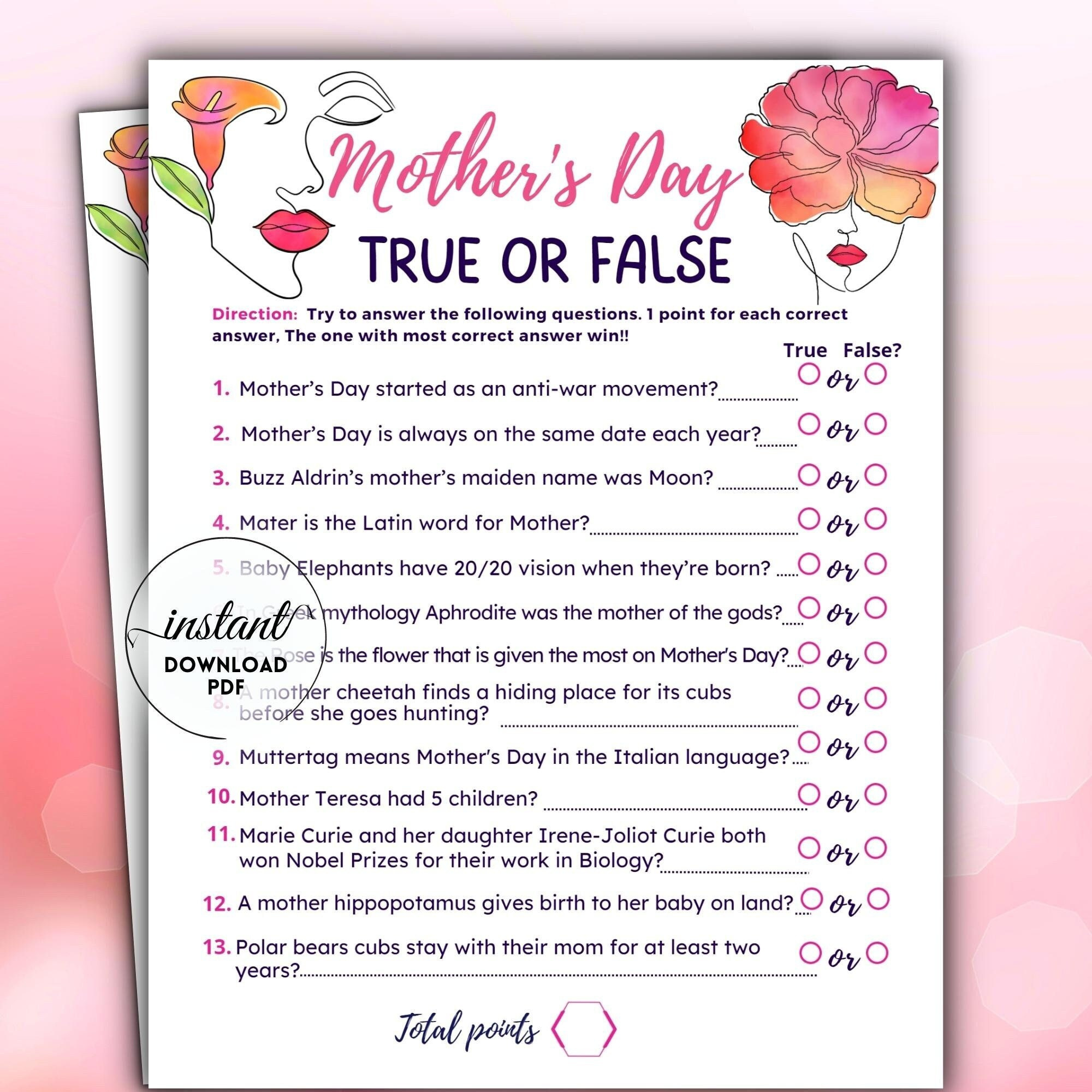 Mother&amp;#039;S Day Trivia Quiz | True Or False Game | Mother Day Trivia with regard to Mother&amp;amp;#039;s Day Trivia Questions and Answers Printable