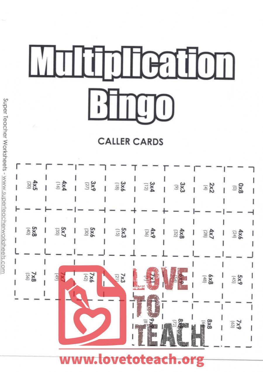 Multiplication Bingo - Caller Card | Lovetoteach inside Printable Multiplication Bingo Calling Cards