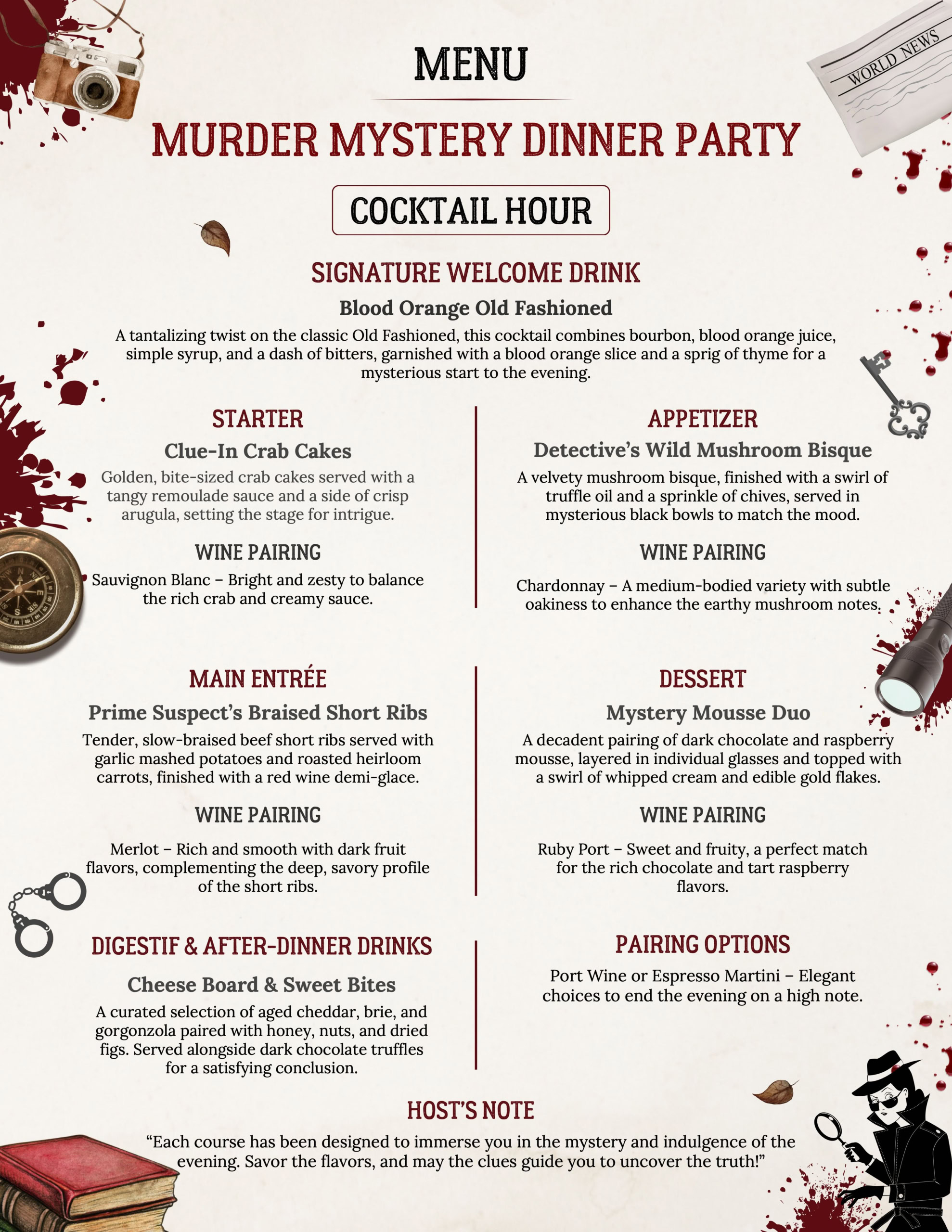 Murder Mystery Party Templates: Editable Game Invitations for Mystery Dinner Menu Printable