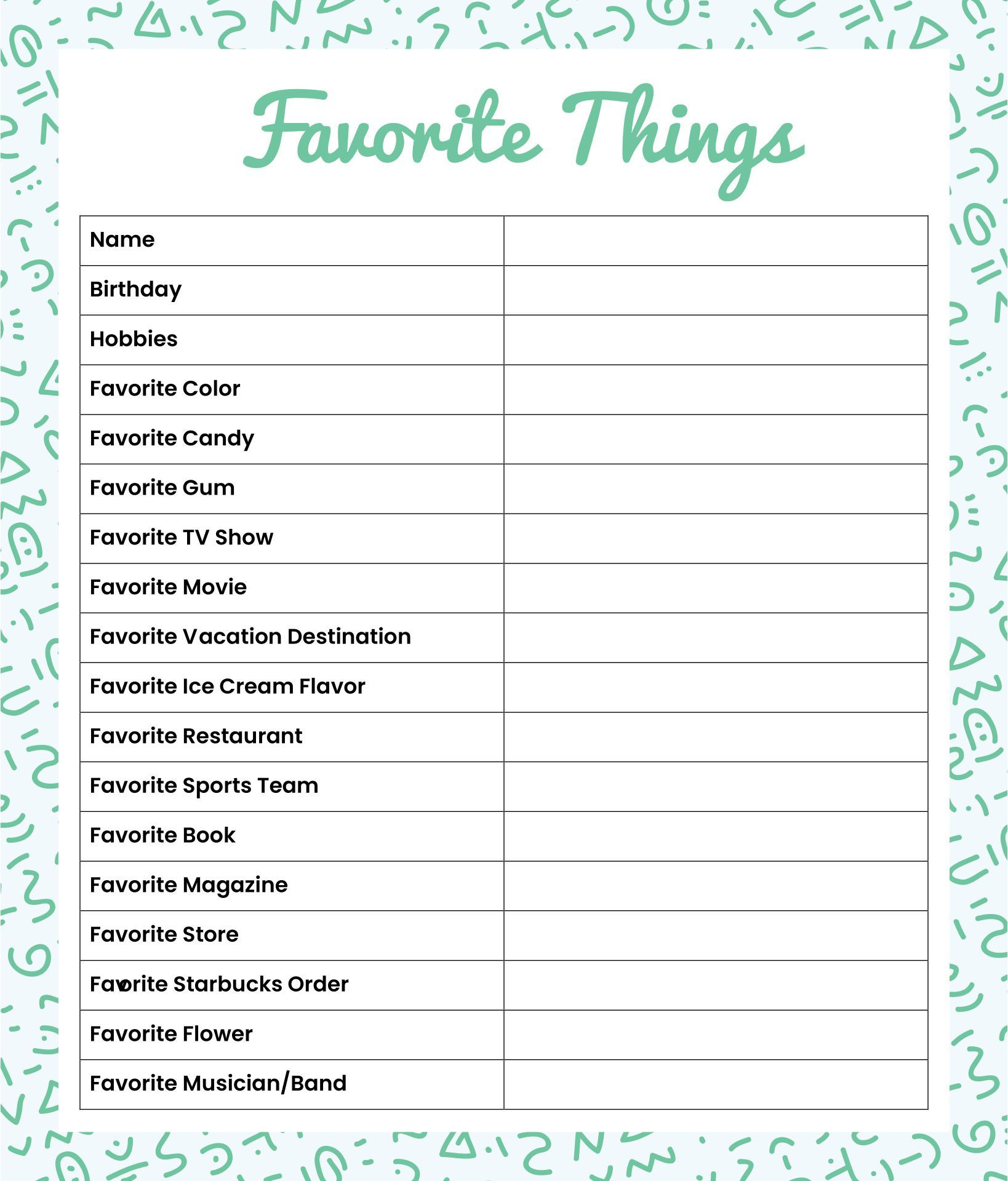 My Favorite Things Template - 10 Free Pdf Printables | Printablee regarding Free Favorite Things Printable