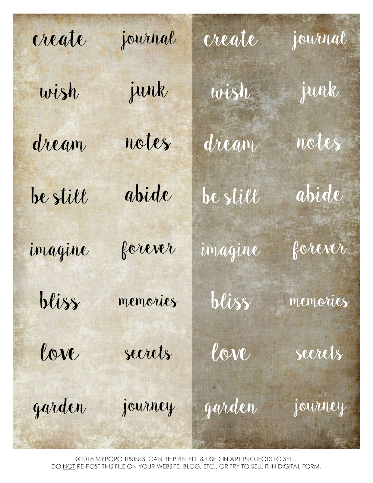 My Porch Prints: Freebie Friday: Journal Words For Bookplates with Free Printable Journal Words