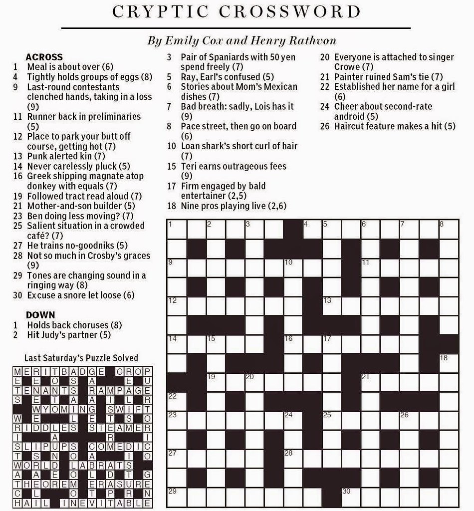 National Post Cryptic Crossword - Cox &amp;amp; Rathvon August 9, … | Flickr with Cryptic Crosswords Printable