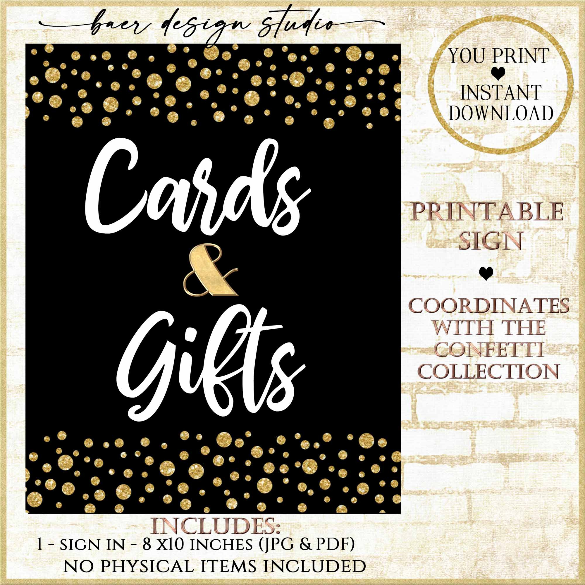 New Cards And Gifts Sign Printable, Downloadable Black And Gold Gifts Sign 101421 - Baer Design Studio in Free Printable Cards And Gifts Sign
