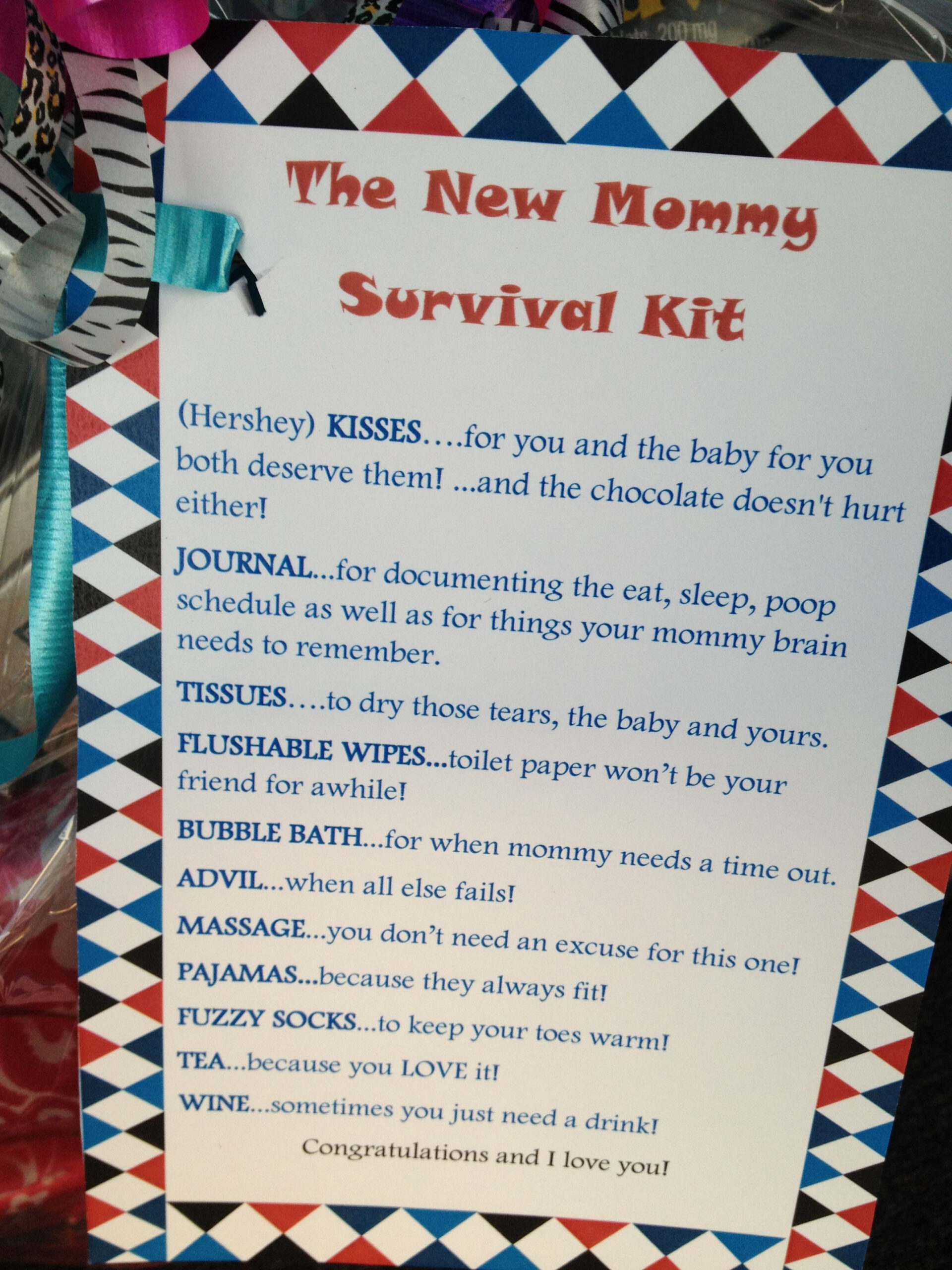 New Mommy Survival Kit! Perfect For A Baby Shower! Type Out The for Mommy Survival Kit Printable