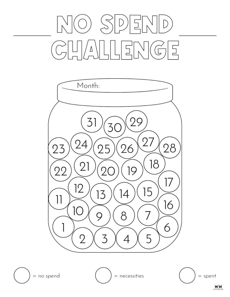 No Spend Challenge Printables | Printabulls for No Spend Tracker Free Printable