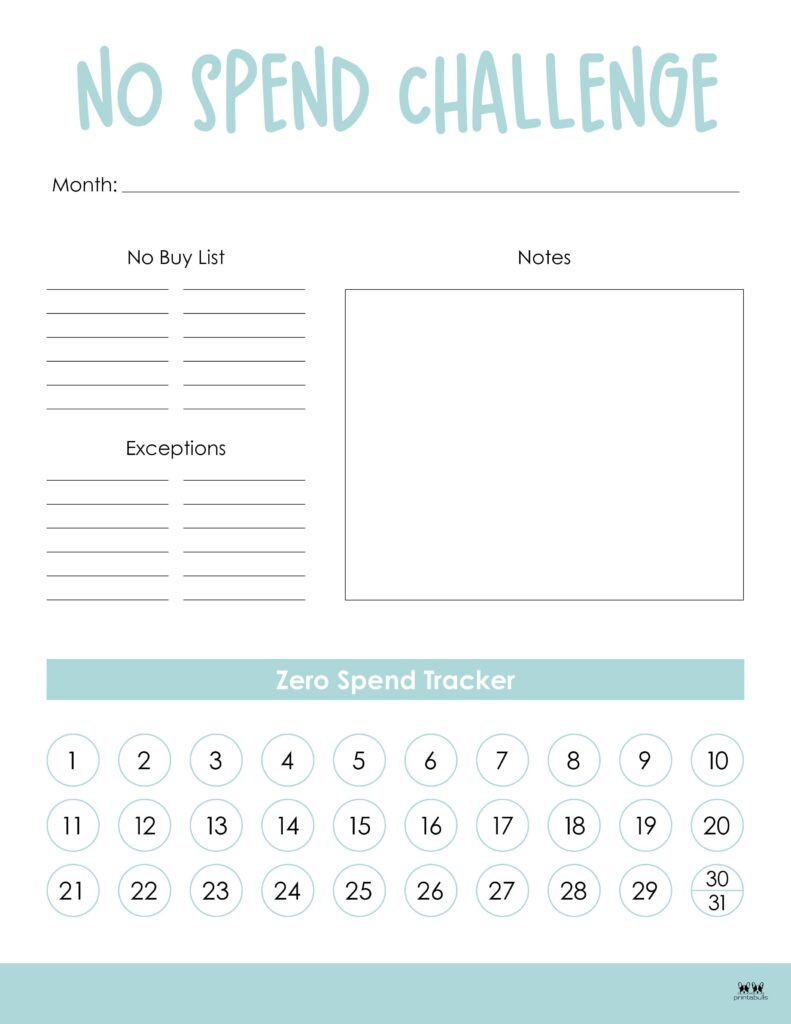 No Spend Challenge Printables | Printabulls regarding No Spend Tracker Free Printable