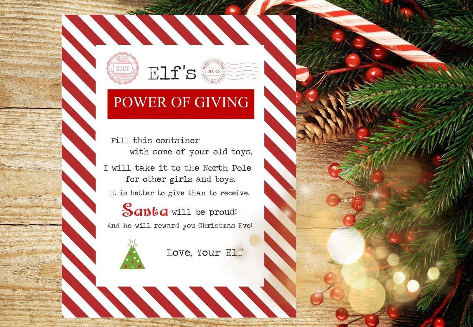 Non-Editable Christmas Elf Power Of Giving Give To Receive Donate within Free Printable Elf On The Shelf Donate Toys Letter