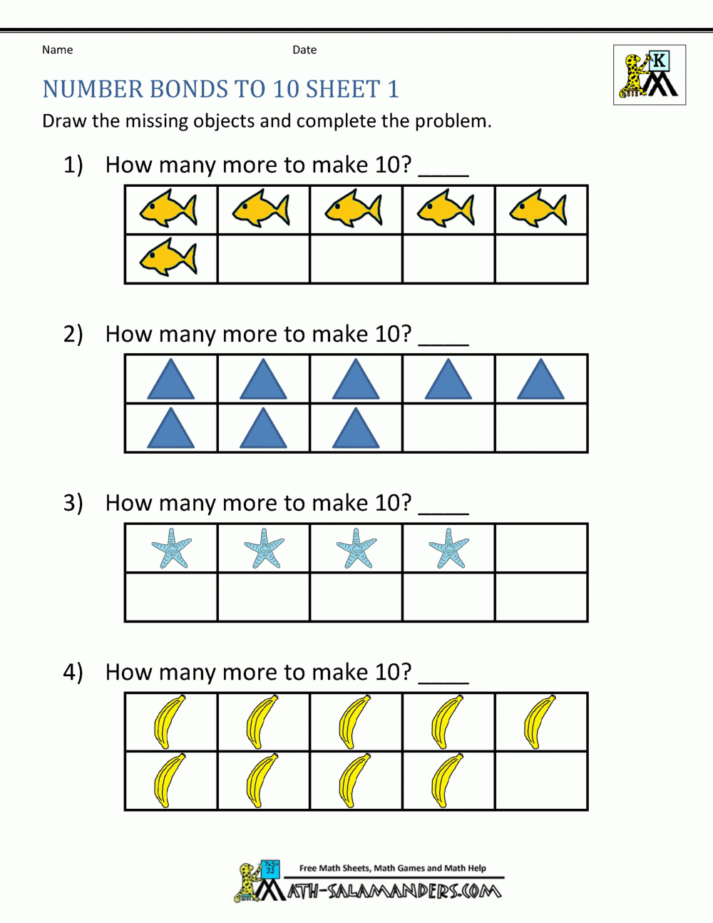 Number Bonds To 10 Worksheets throughout Printable Kindergarten Making 10 Worksheets