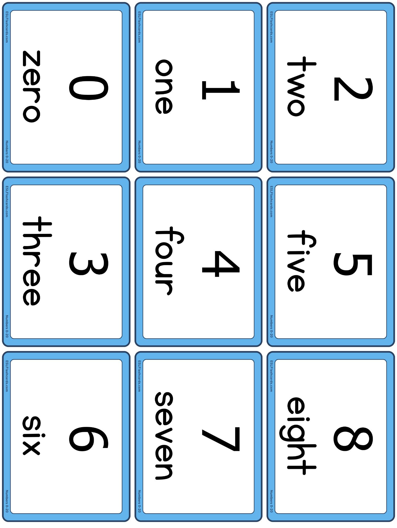 Numbers 0 To 20 – Esl Flashcards within Number Cards 1-20 Free Printable