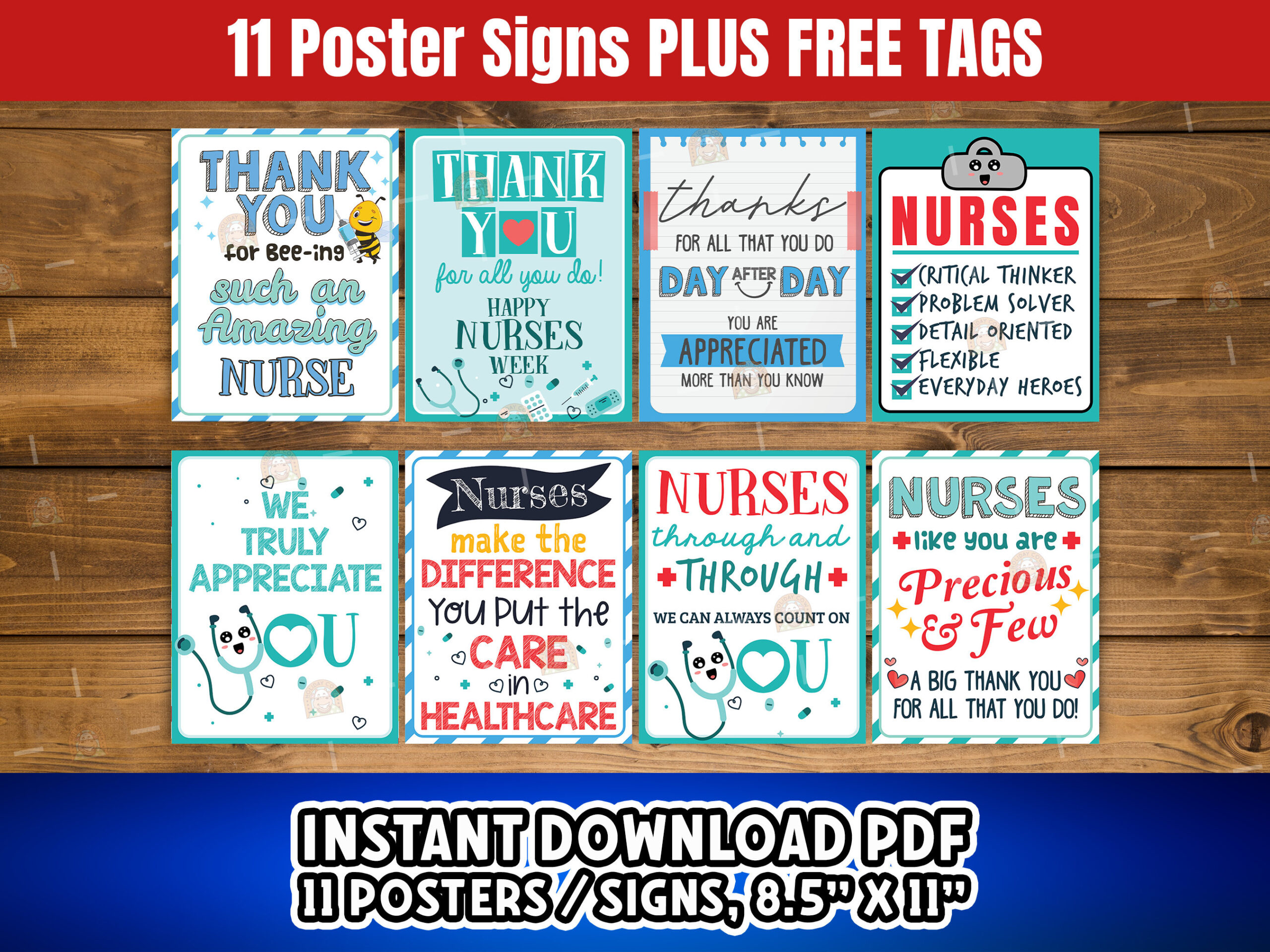 Nurses Week Signs Bundle, Printable National Nurses Week Poster intended for Free Printable Nurses Week Tags