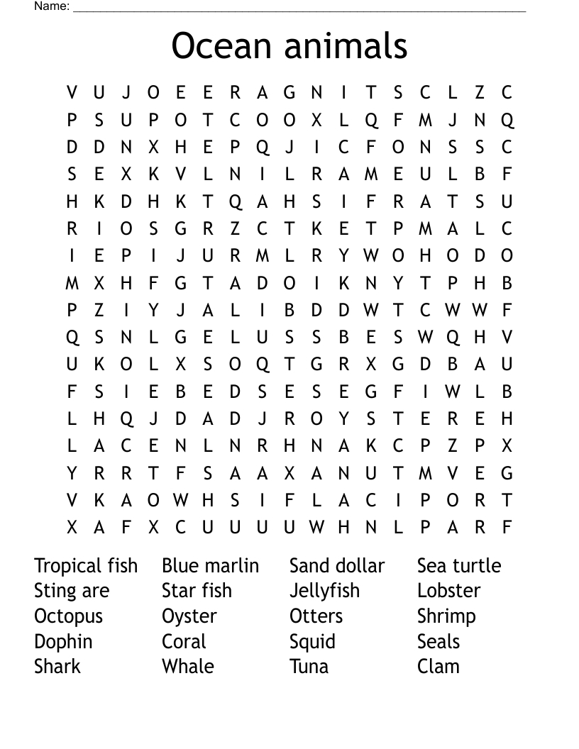 Ocean Animals Word Search - Wordmint pertaining to Ocean Word Search Printable