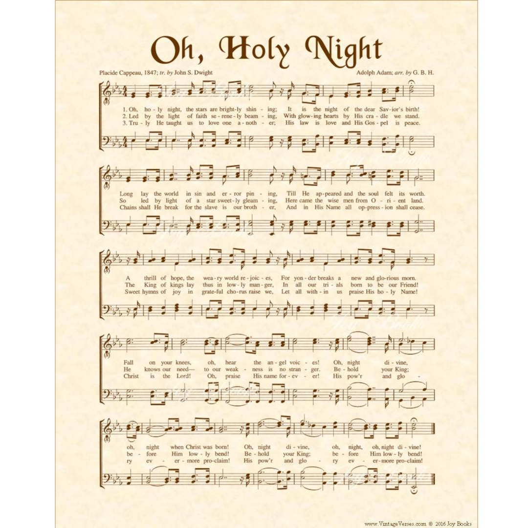 Oh Holy Night - 8X10 Antique Hymn Art Print Vintage Verses Sheet in Oh Holy Night Sheet Music Free Printable