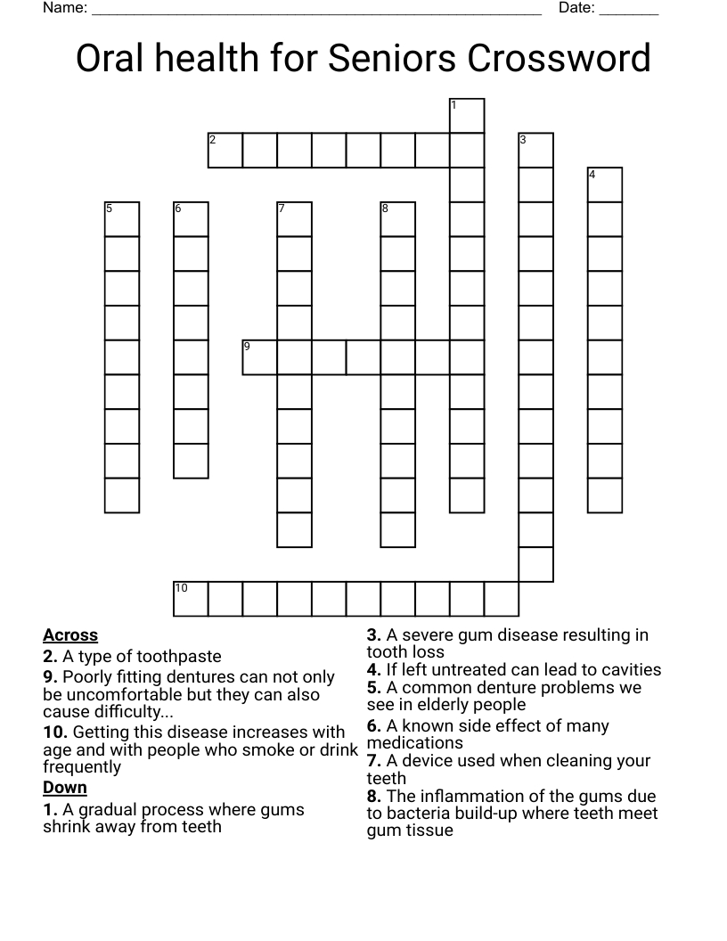 Oral Health For Seniors Crossword - Wordmint with regard to Crosswords For Seniors Printable