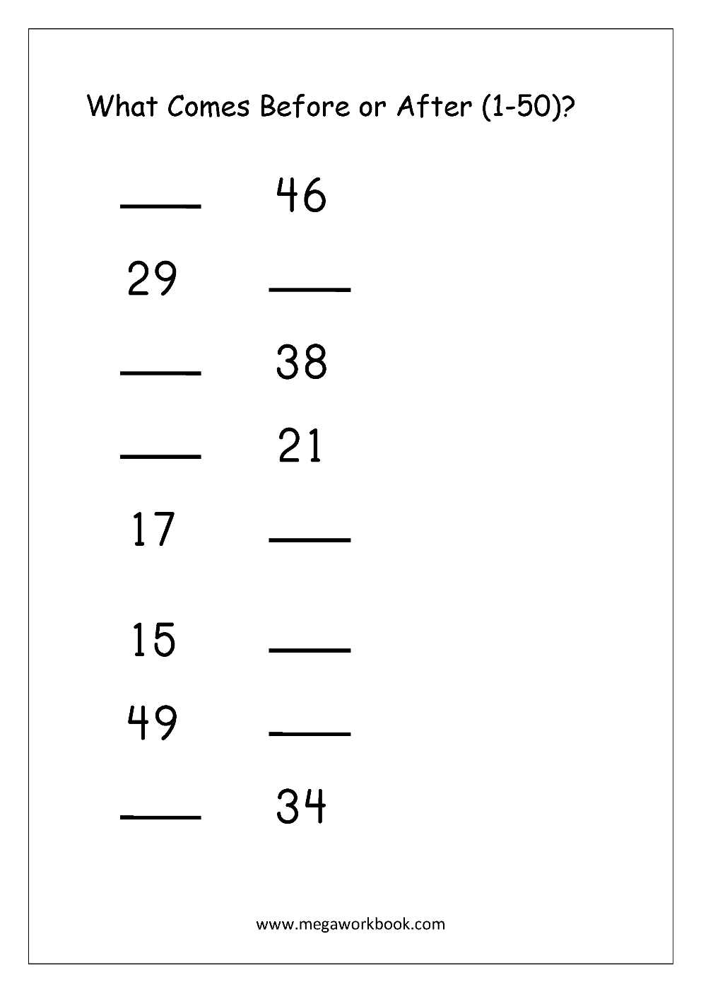 Ordering Numbers Worksheets, Missing Numbers, What Comes Before for Before and After Numbers Worksheet