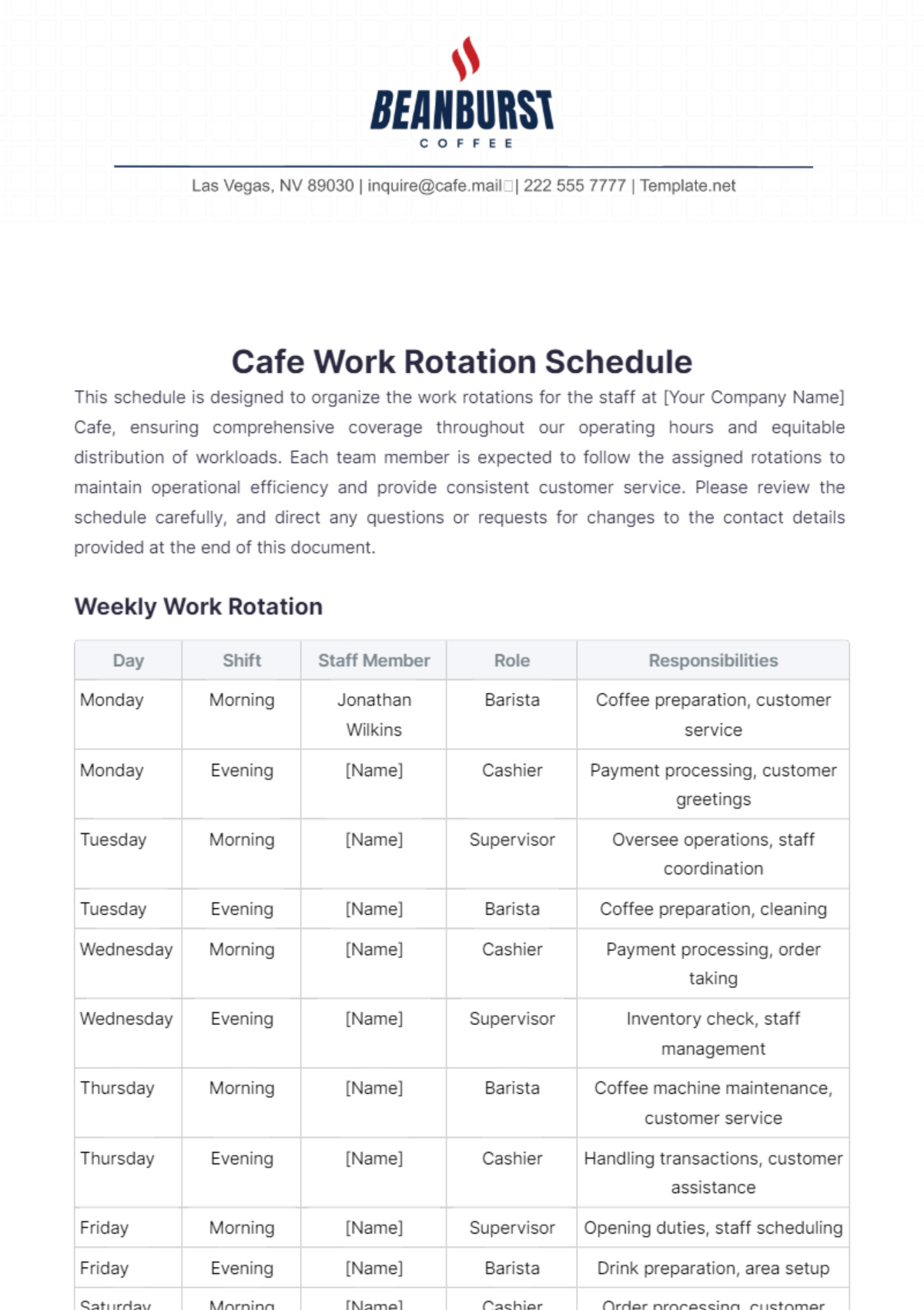 Page 12 | Free Work Templates To Edit Online throughout Printable Vegas Rotation Schedule