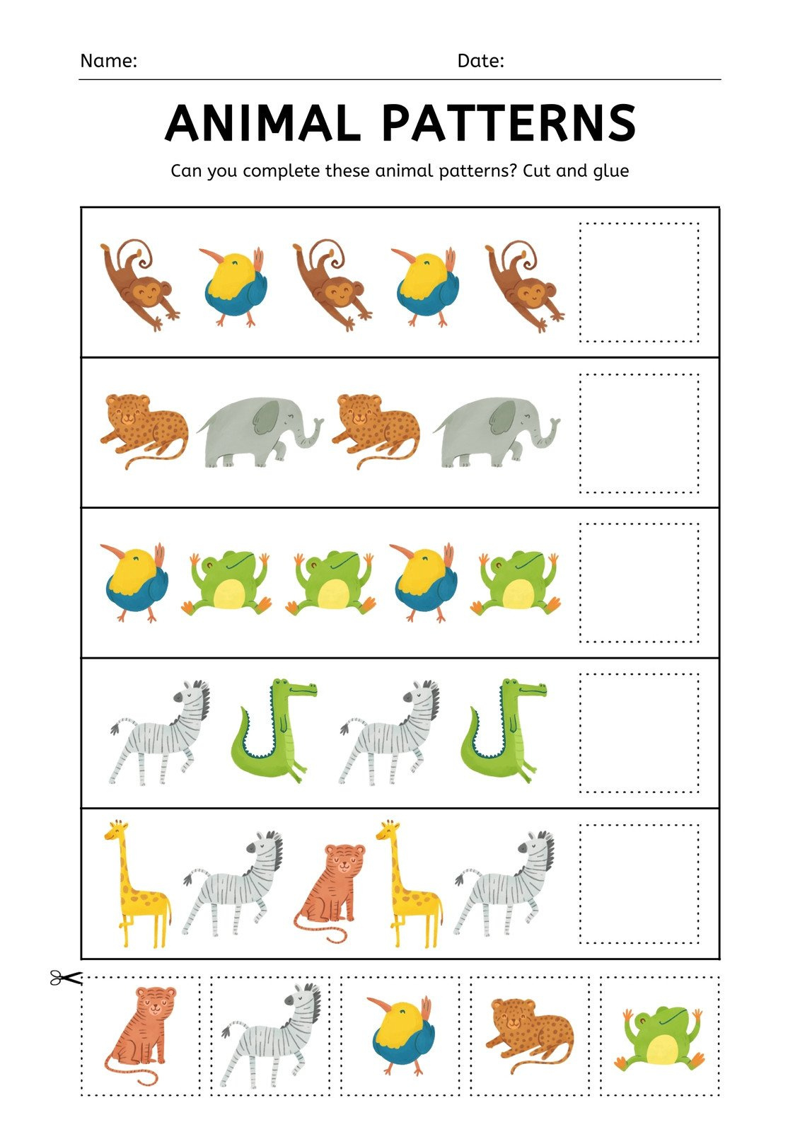Page 5 - Free Custom Printable Animal Worksheet Templates | Canva intended for Printable Animal Patterns Worksheet