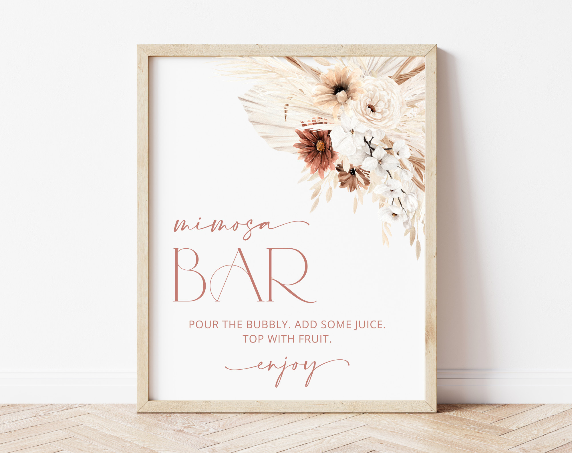 Pampas Grass Terracotta Mimosa Bar Sign, Bridal Shower Sign, Printable File, Edit Yourself, Sh13 inside Mimosa Bar Free Printable Sign