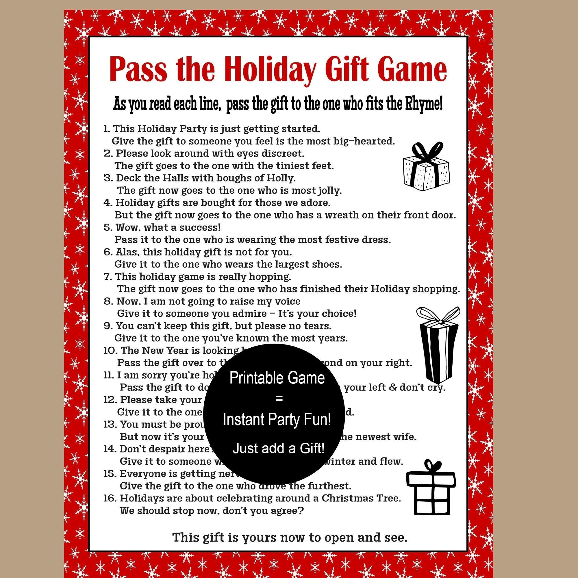 Pass The Gift Game, Pass The Present Game, Pass The Parcel Game intended for Pass the Present Game Printable