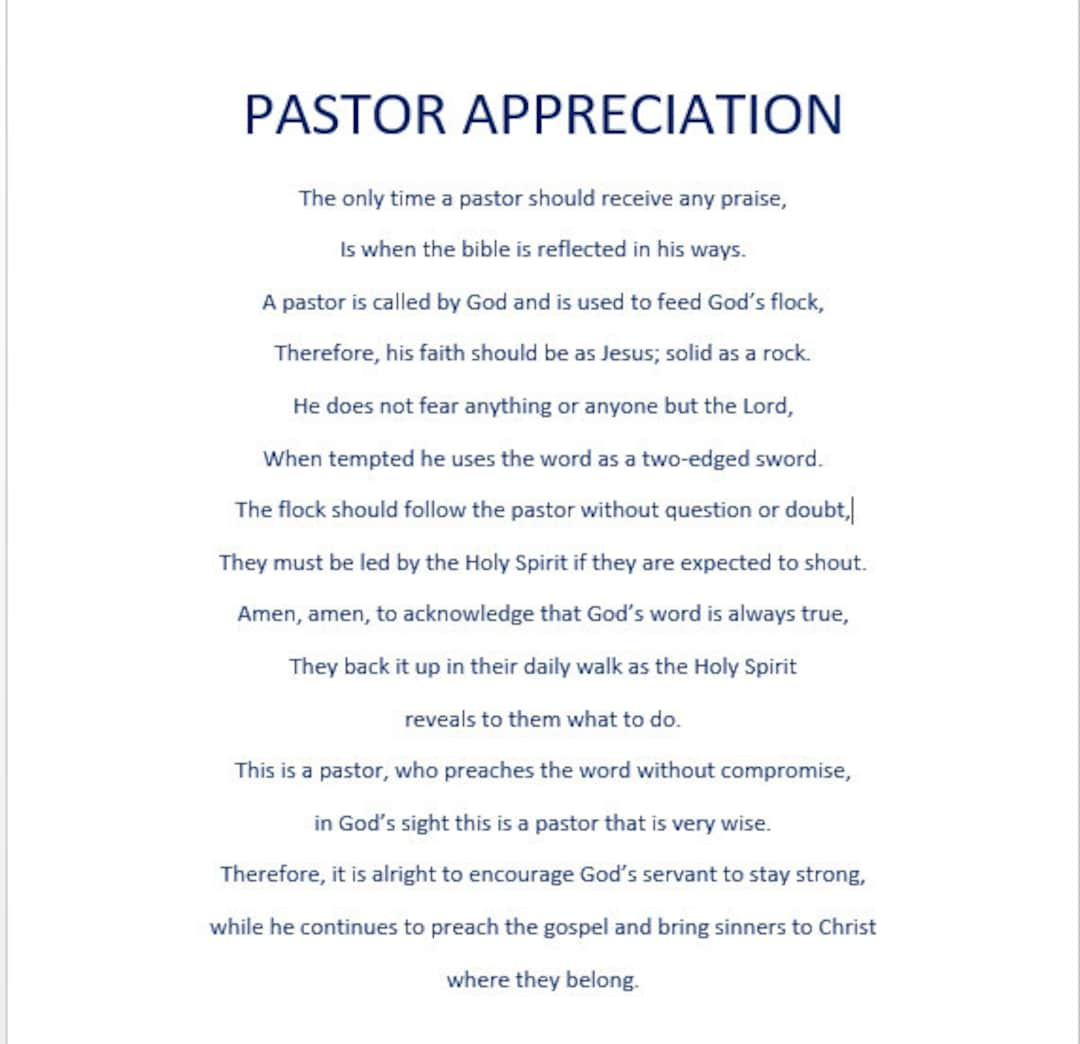 Pastor Appreciation Digital Download Poem - Etsy in Free Printable Pastor Appreciation Poems