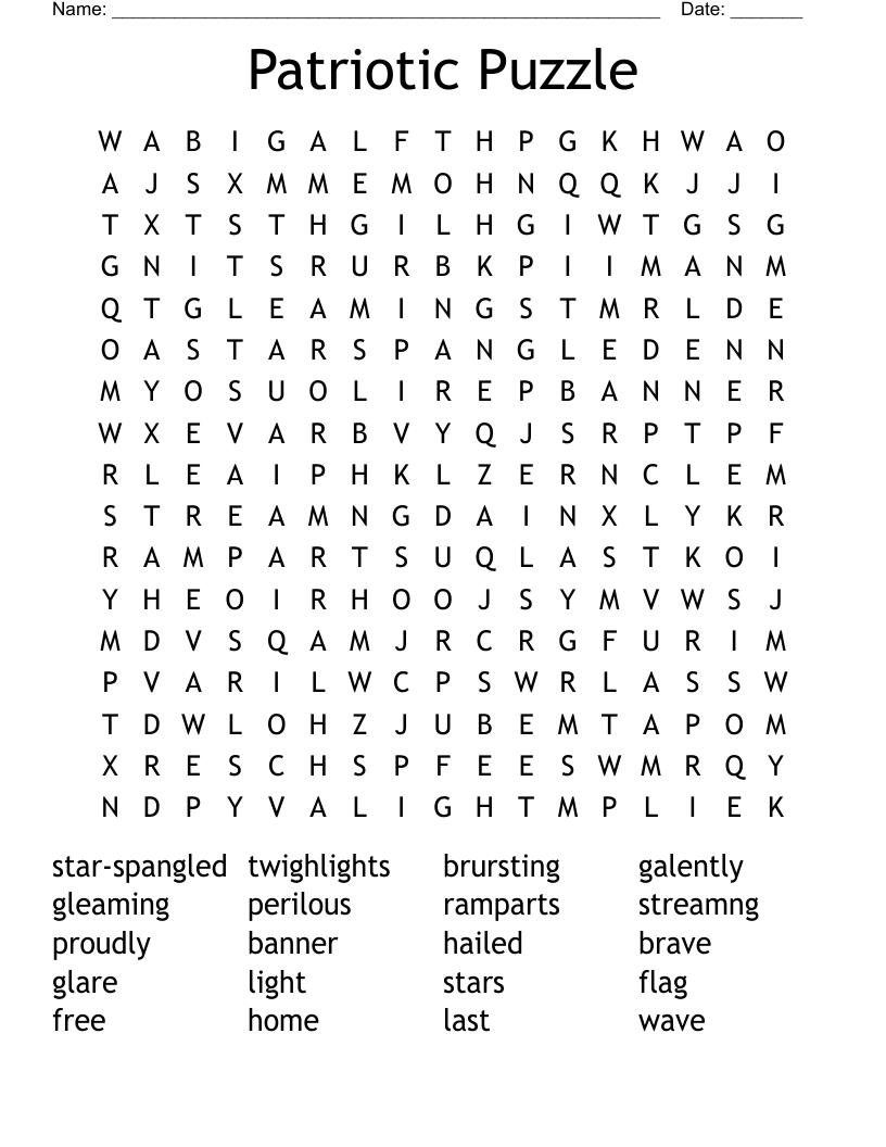 Patriotic Puzzle Word Search - Wordmint throughout Patriotic Word Search Printable