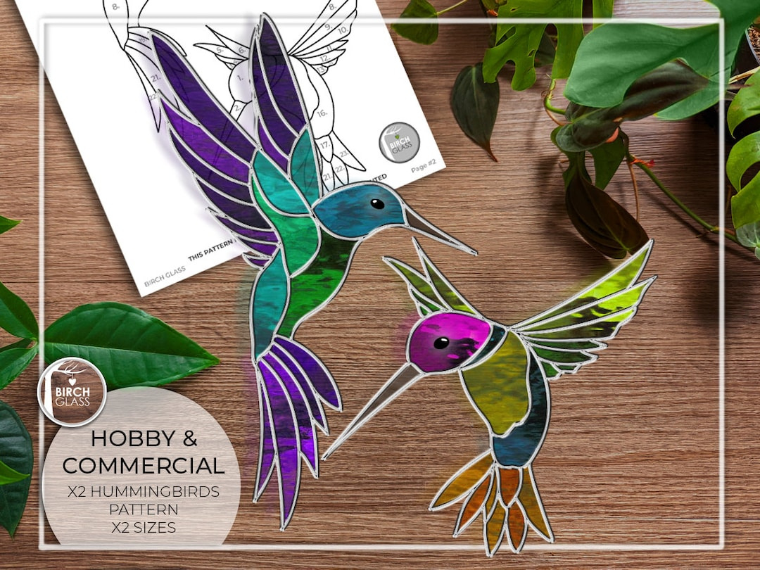 Pattern • X2 Hummingbirds Stained Glass Pattern • Pdf • Digital intended for Free Printable Stained Glass Hummingbird Patterns