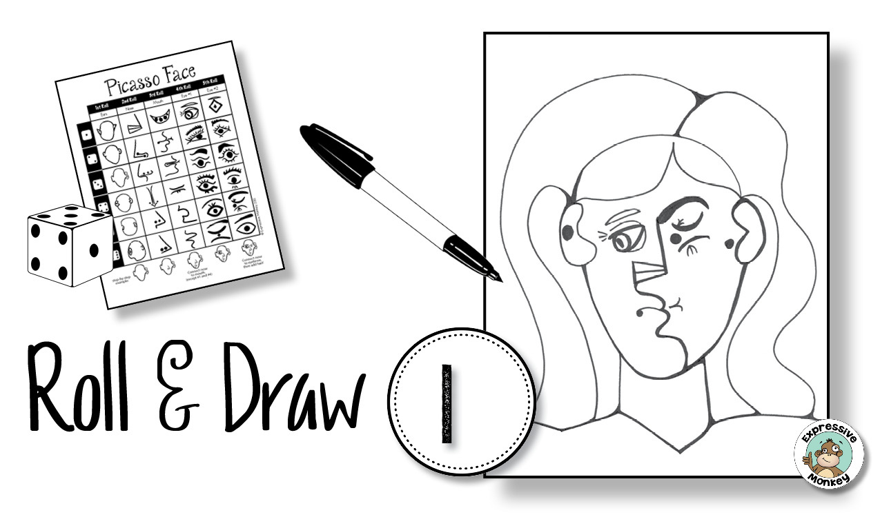 Picasso Art Project Technique - Expressive Monkey with Roll A Picasso Free Printable