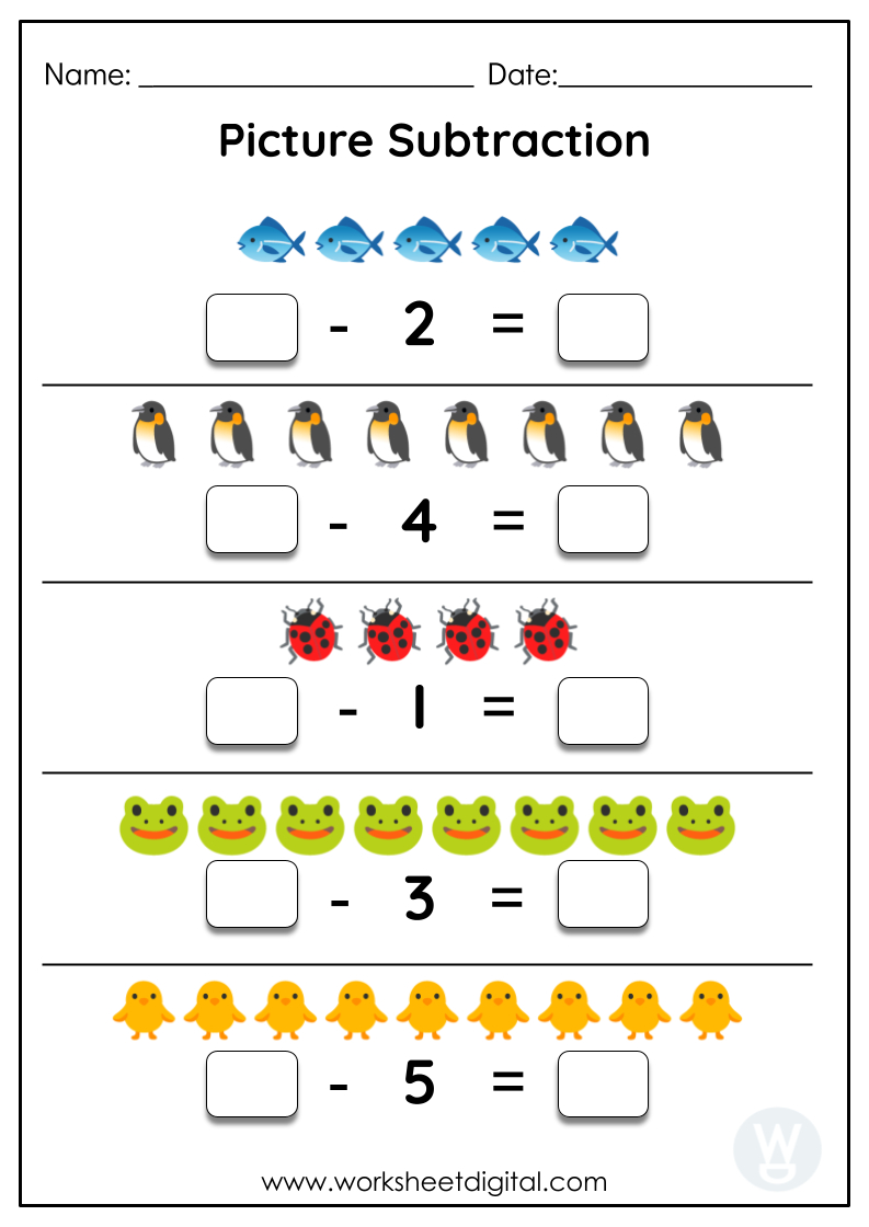 Picture Subtraction 6 - Worksheet Digital | #1 Teacher-Made Resources throughout Subtraction Worksheet with Pictures