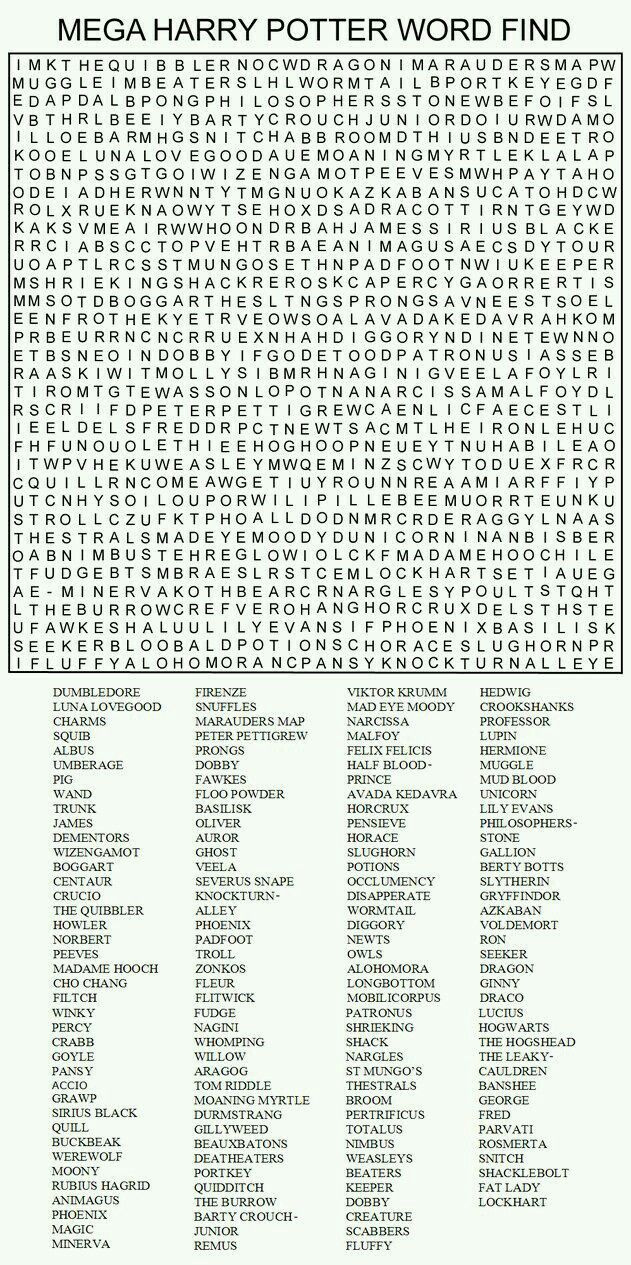 Pin Page intended for Harry Potter Word Search Free Printable