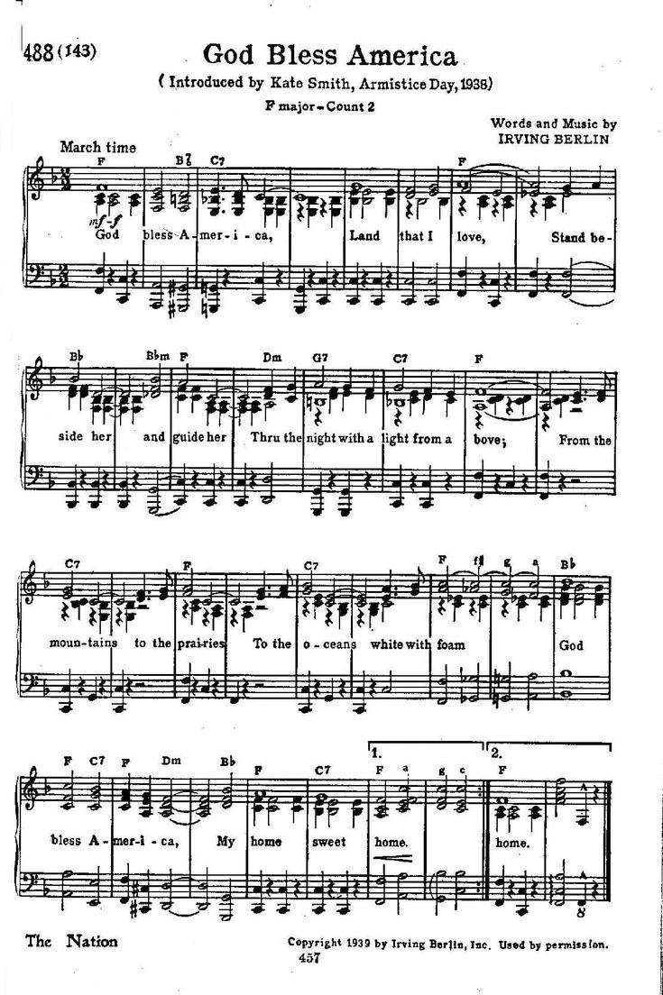 Pin Page regarding Piano Free Printable God Bless America Sheet Music