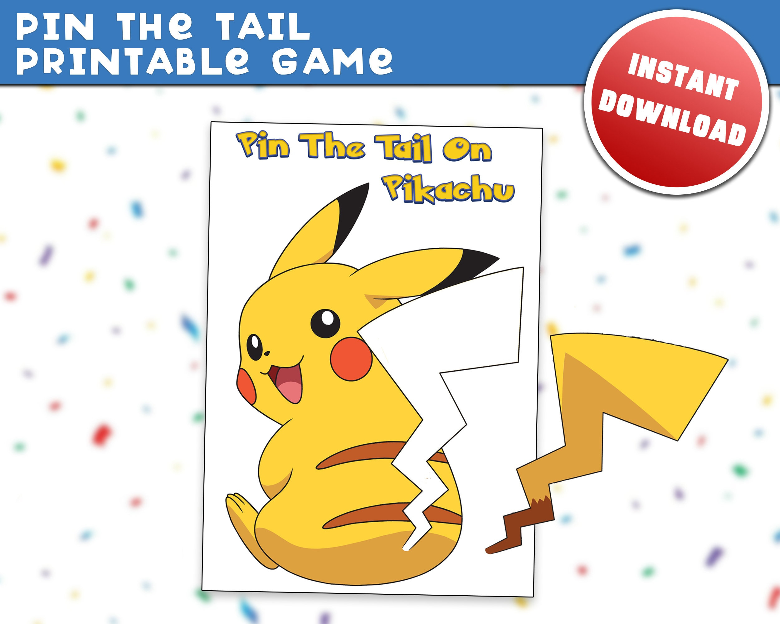 Pin The Tail On Pikachu Fun Birthday Party Celebration Event Children&amp;#039;S Game Print And Cut At Home On Printer Paper Kids Blindfold Pokemon in Pin The Tail On Pikachu Printable Free