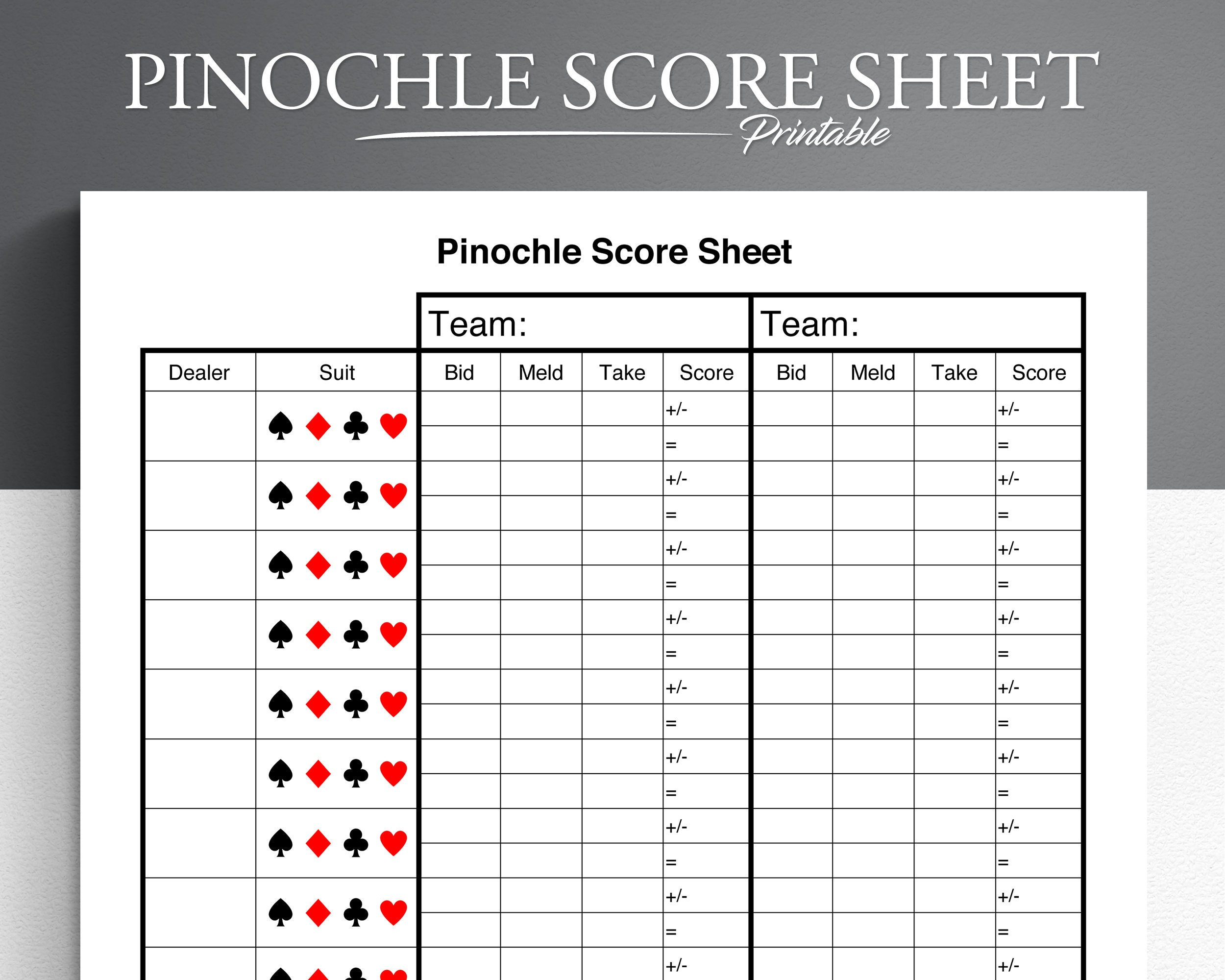 Pinochle Score Card. Printable Pinochle Score Sheet. Pinochle inside Free Printable Pinochle Score Sheets